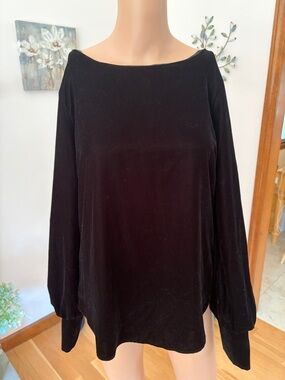 Lauren Ralph Lauren Black Velvet Boatneck Long-Sleeve Top